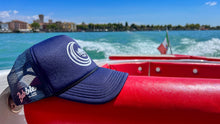 Load image into Gallery viewer, Navy Original logo snapback Trucker Hat